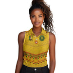 Custom Cameroon Football Women Sleeveless Polo Shirt Tribal Motifs Yellow Color - African Pride