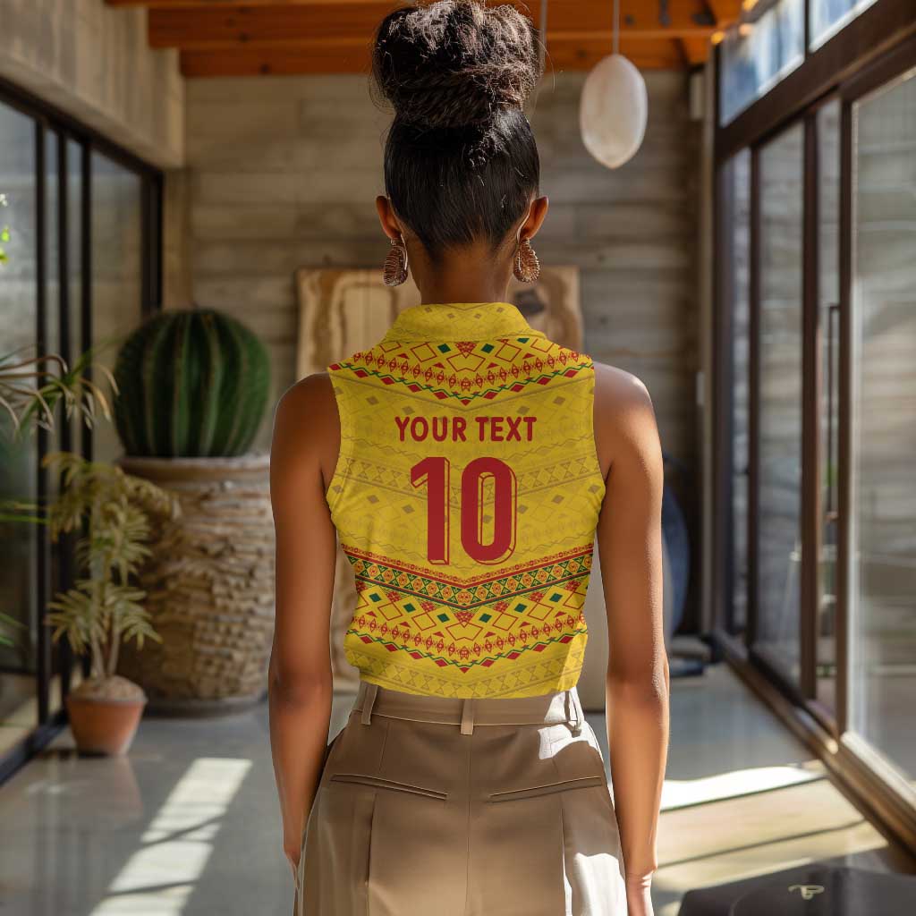 Custom Cameroon Football Women Sleeveless Polo Shirt Tribal Motifs Yellow Color - African Pride