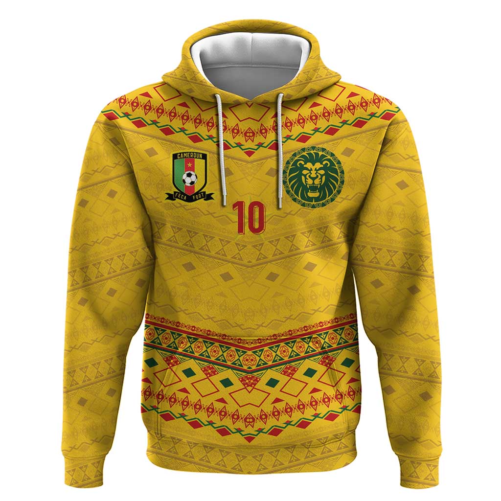 Custom Cameroon Football Zip Hoodie Tribal Motifs Yellow Color - African Pride