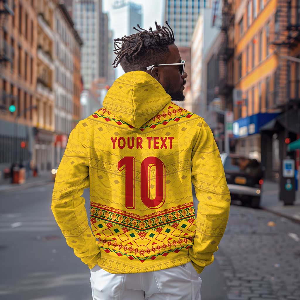 Custom Cameroon Football Zip Hoodie Tribal Motifs Yellow Color - African Pride
