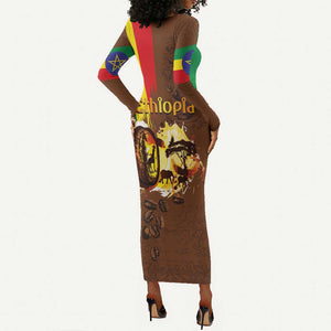 Ethiopia's Pride - Coffee Culture Long Sleeve Bodycon Dress LT03