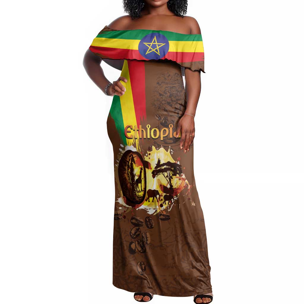 Ethiopia's Pride - Coffee Culture Off Shoulder Maxi Dress