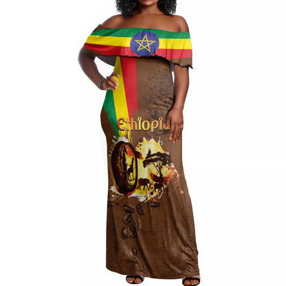 Ethiopia's Pride - Coffee Culture Off Shoulder Maxi Dress
