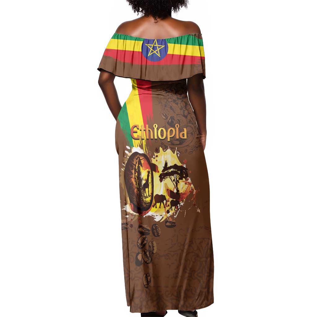 Ethiopia's Pride - Coffee Culture Off Shoulder Maxi Dress