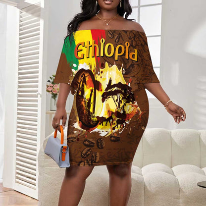 Ethiopia's Pride - Coffee Culture Off Shoulder Short Dress