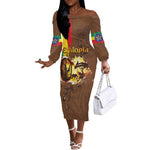 Ethiopia's Pride - Coffee Culture Off The Shoulder Long Sleeve Dress
