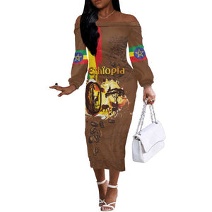 Ethiopia's Pride - Coffee Culture Off The Shoulder Long Sleeve Dress