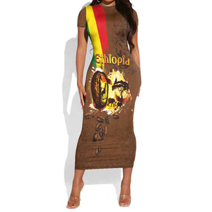Ethiopia's Pride - Coffee Culture Short Sleeve Bodycon Dress LT03