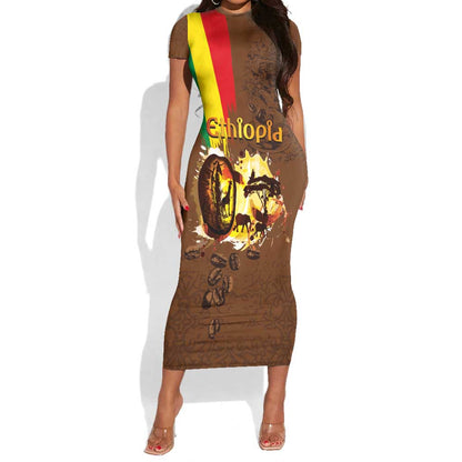 Ethiopia's Pride - Coffee Culture Short Sleeve Bodycon Dress LT03