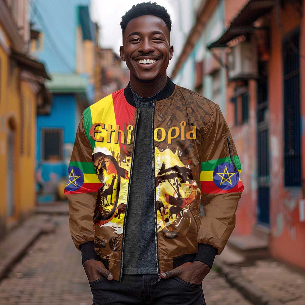 Ethiopia's Pride - Coffee Culture Sleeve Zip Bomber Jacket by
