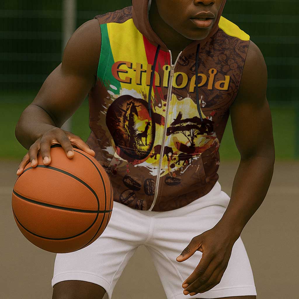 Ethiopia's Pride - Coffee Culture Sleeveless Zip Hoodie - African Pride