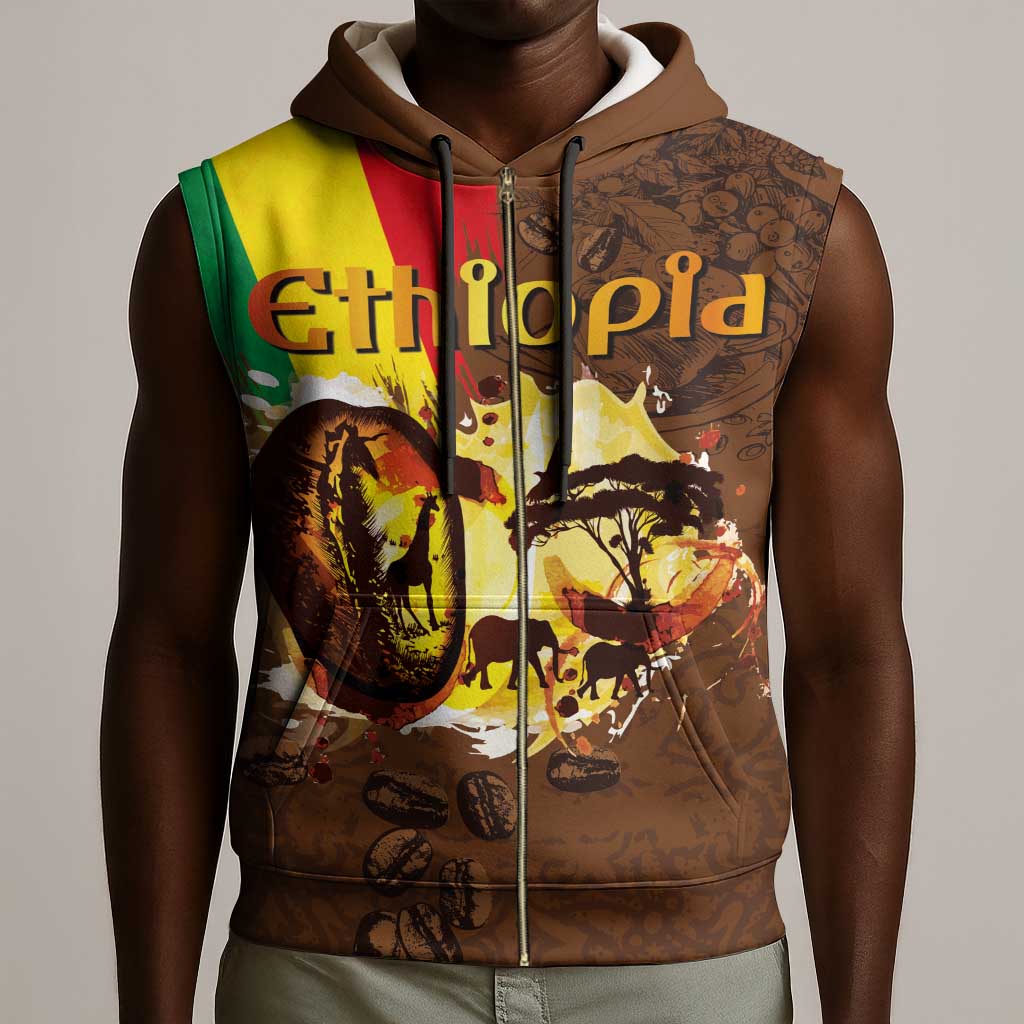 Ethiopia's Pride - Coffee Culture Sleeveless Zip Hoodie - African Pride