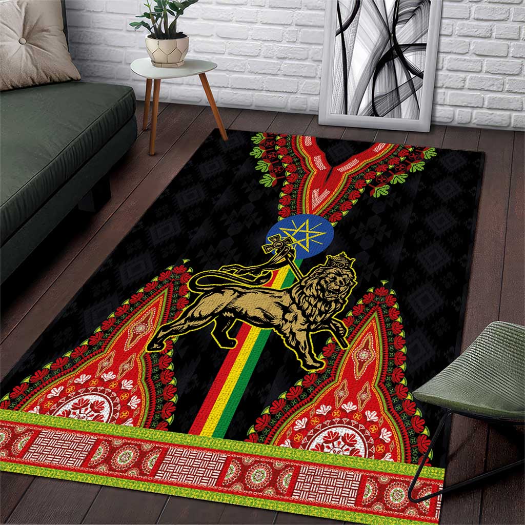 Ethiopia Lion of Judah and The Star Seal Area Rug Dashiki Style