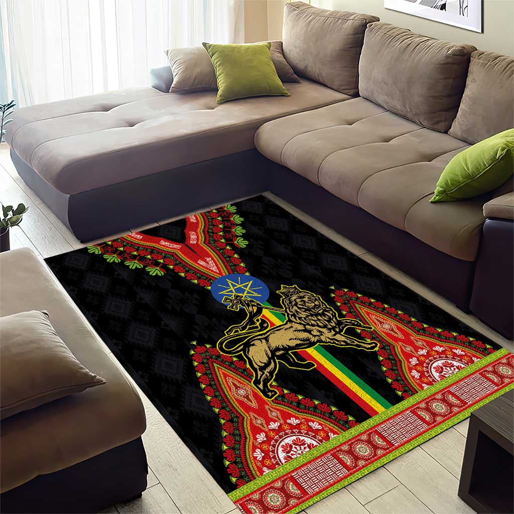 Ethiopia Lion of Judah and The Star Seal Area Rug Dashiki Style