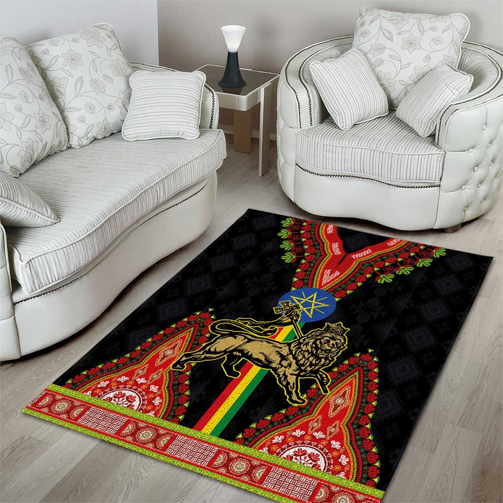 Ethiopia Lion of Judah and The Star Seal Area Rug Dashiki Style