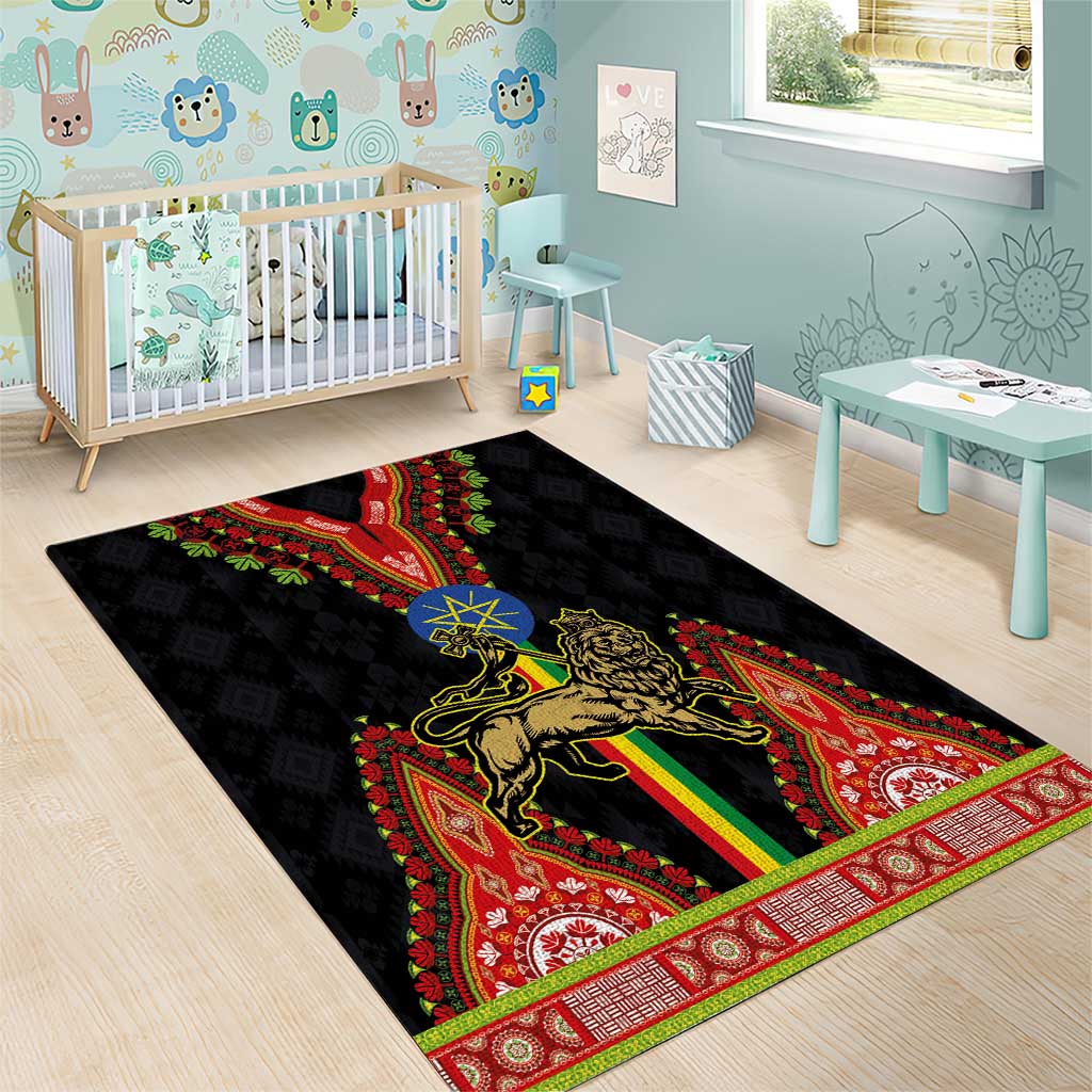Ethiopia Lion of Judah and The Star Seal Area Rug Dashiki Style