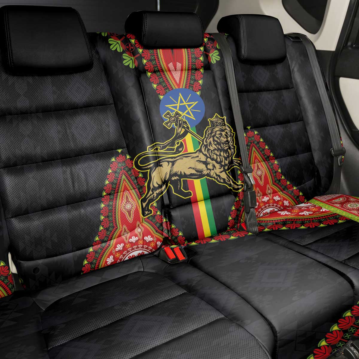 Ethiopia Lion of Judah and The Star Seal Back Car Seat Cover Dashiki Style