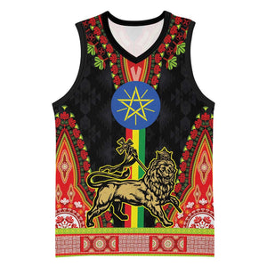 Ethiopia Lion of Judah and The Star Seal Basketball Jersey Dashiki Style - African Pride