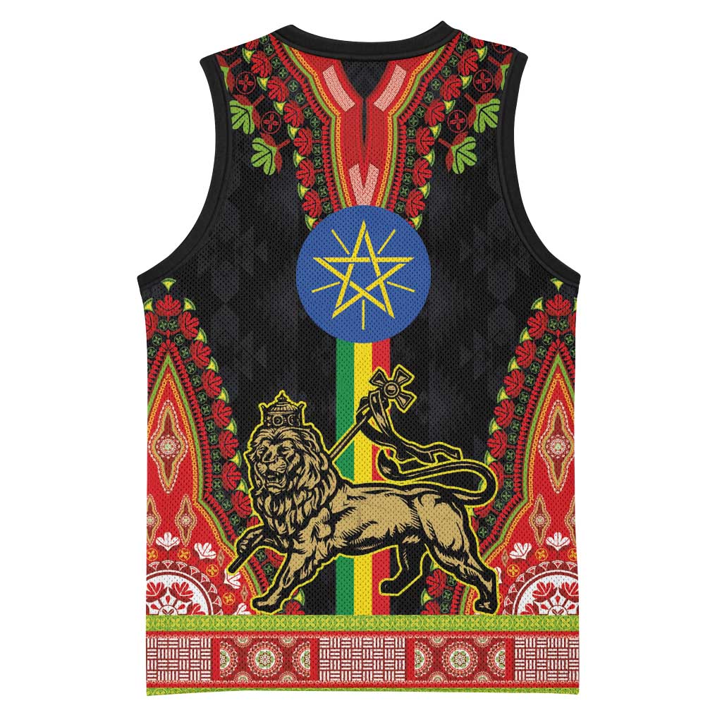 Ethiopia Lion of Judah and The Star Seal Basketball Jersey Dashiki Style - African Pride
