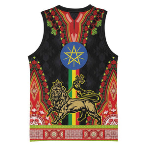 Ethiopia Lion of Judah and The Star Seal Basketball Jersey Dashiki Style - African Pride