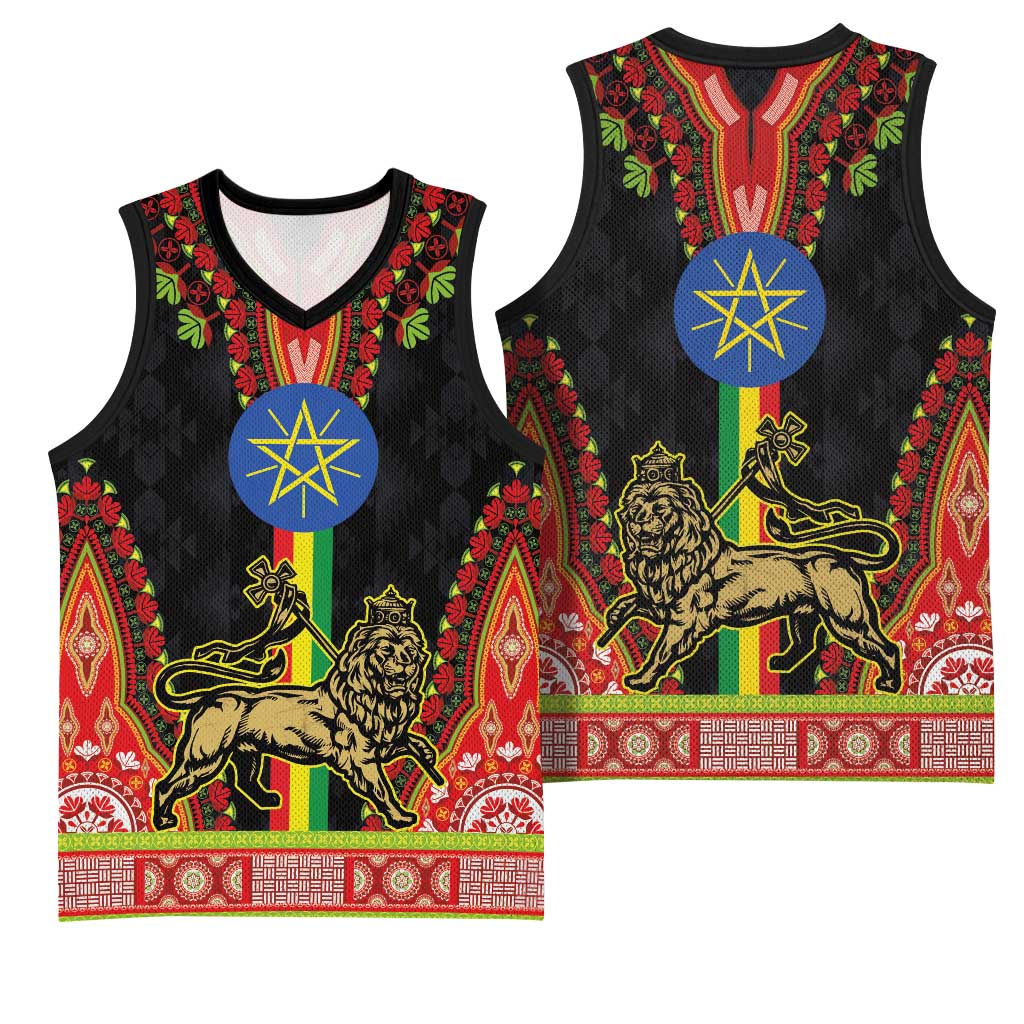 Ethiopia Lion of Judah and The Star Seal Basketball Jersey Dashiki Style - African Pride
