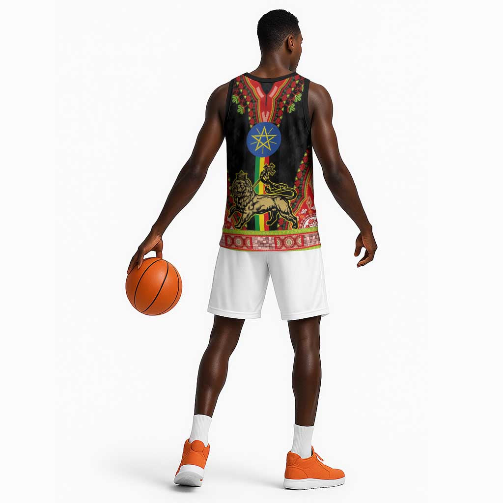 Ethiopia Lion of Judah and The Star Seal Basketball Jersey Dashiki Style - African Pride