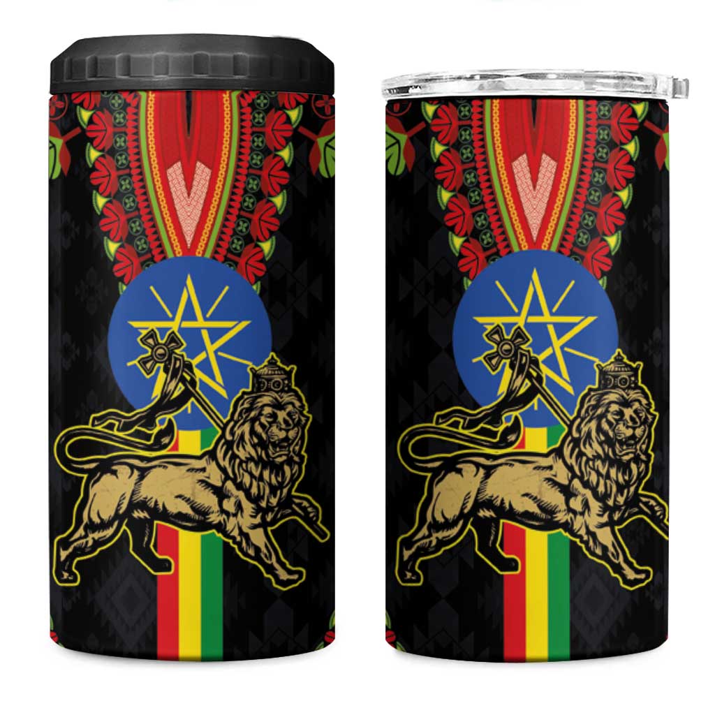 Ethiopia Lion of Judah and The Star Seal 4 in 1 Can Cooler Tumbler Dashiki Style