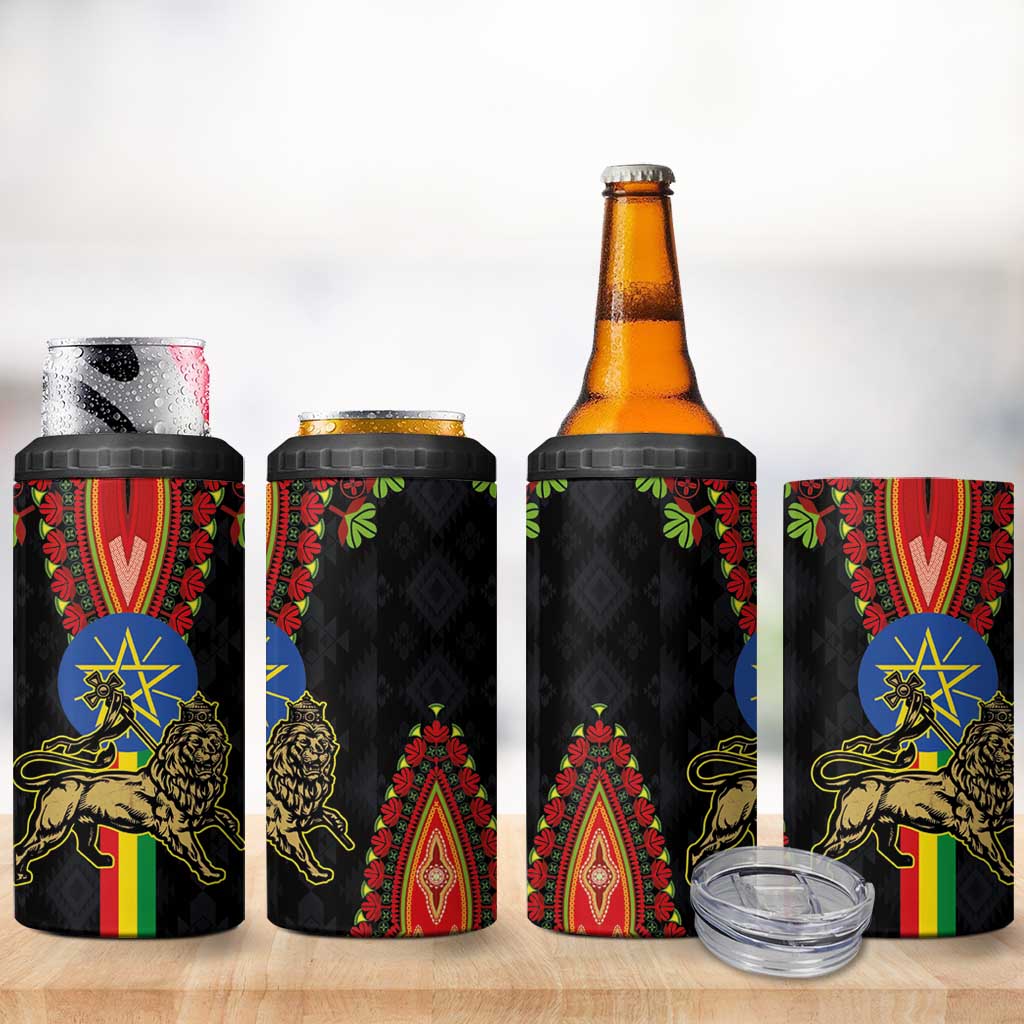 Ethiopia Lion of Judah and The Star Seal 4 in 1 Can Cooler Tumbler Dashiki Style