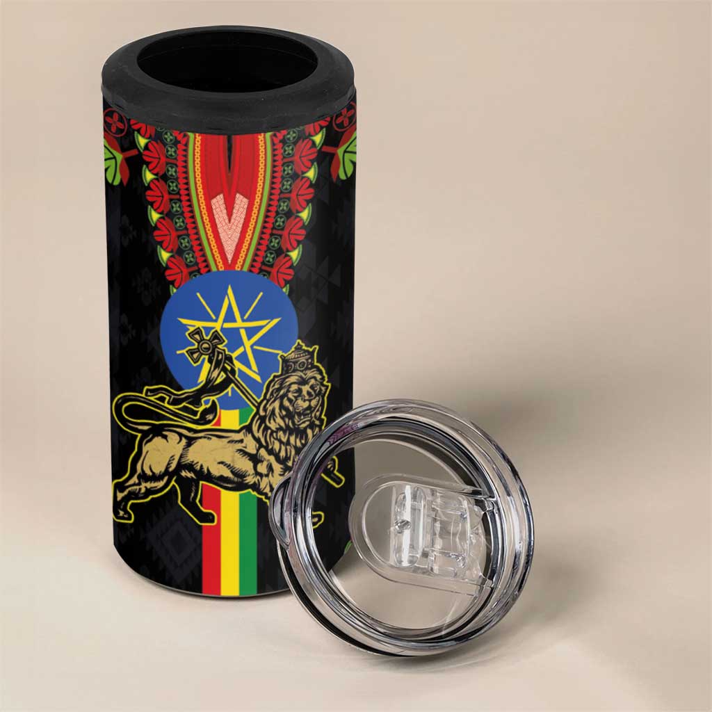 Ethiopia Lion of Judah and The Star Seal 4 in 1 Can Cooler Tumbler Dashiki Style
