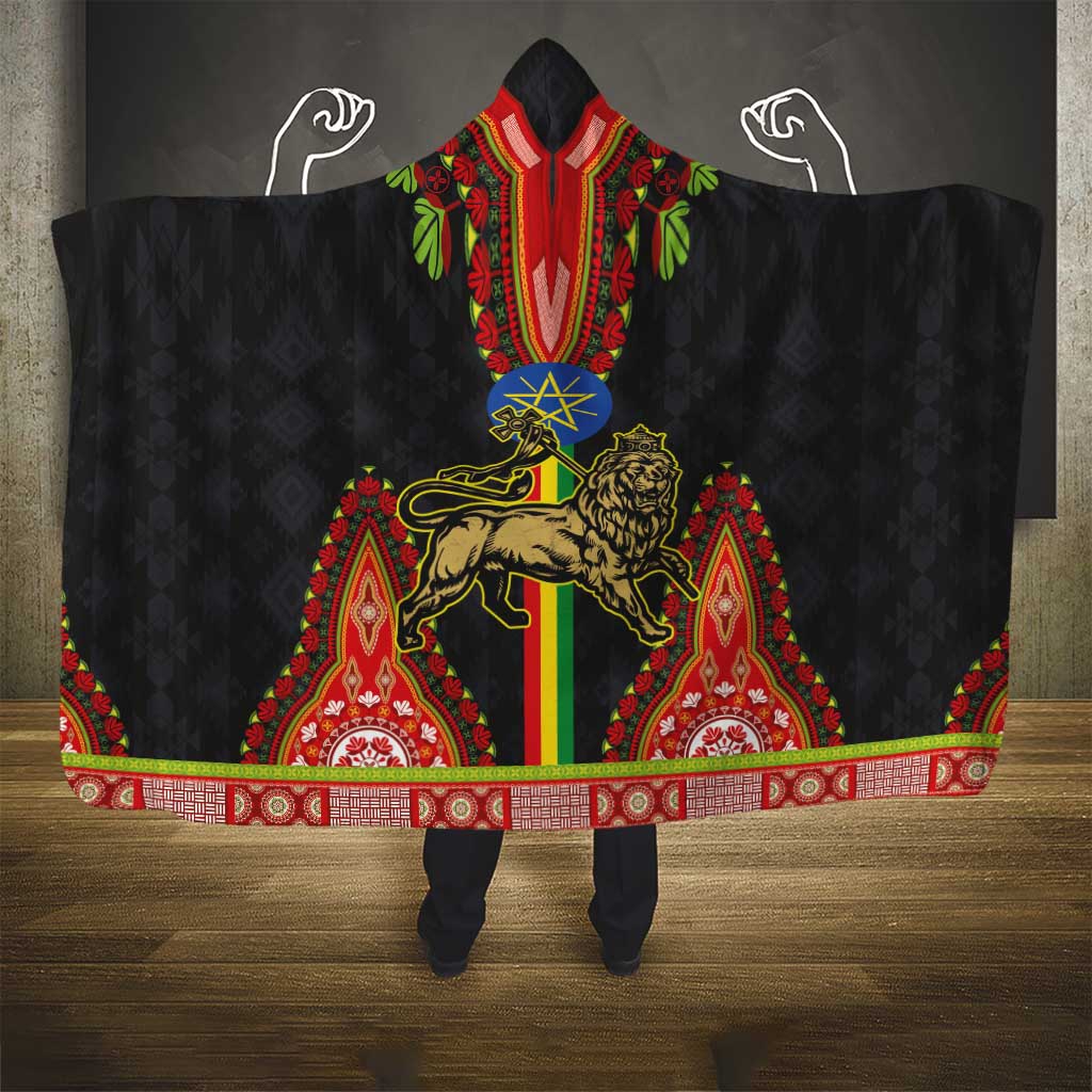 Ethiopia Lion of Judah and The Star Seal Hooded Blanket Dashiki Style