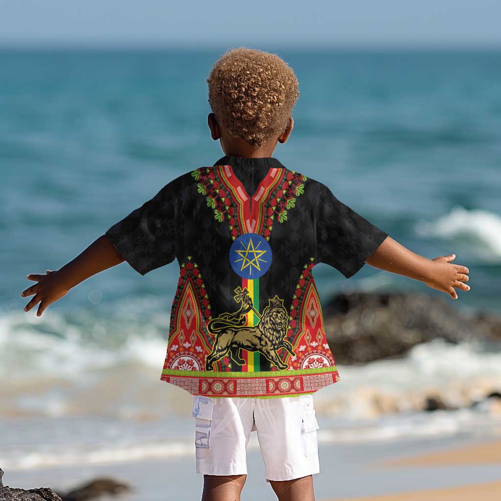 Ethiopia Lion of Judah and The Star Seal Kid Hawaiian Shirt Dashiki Style