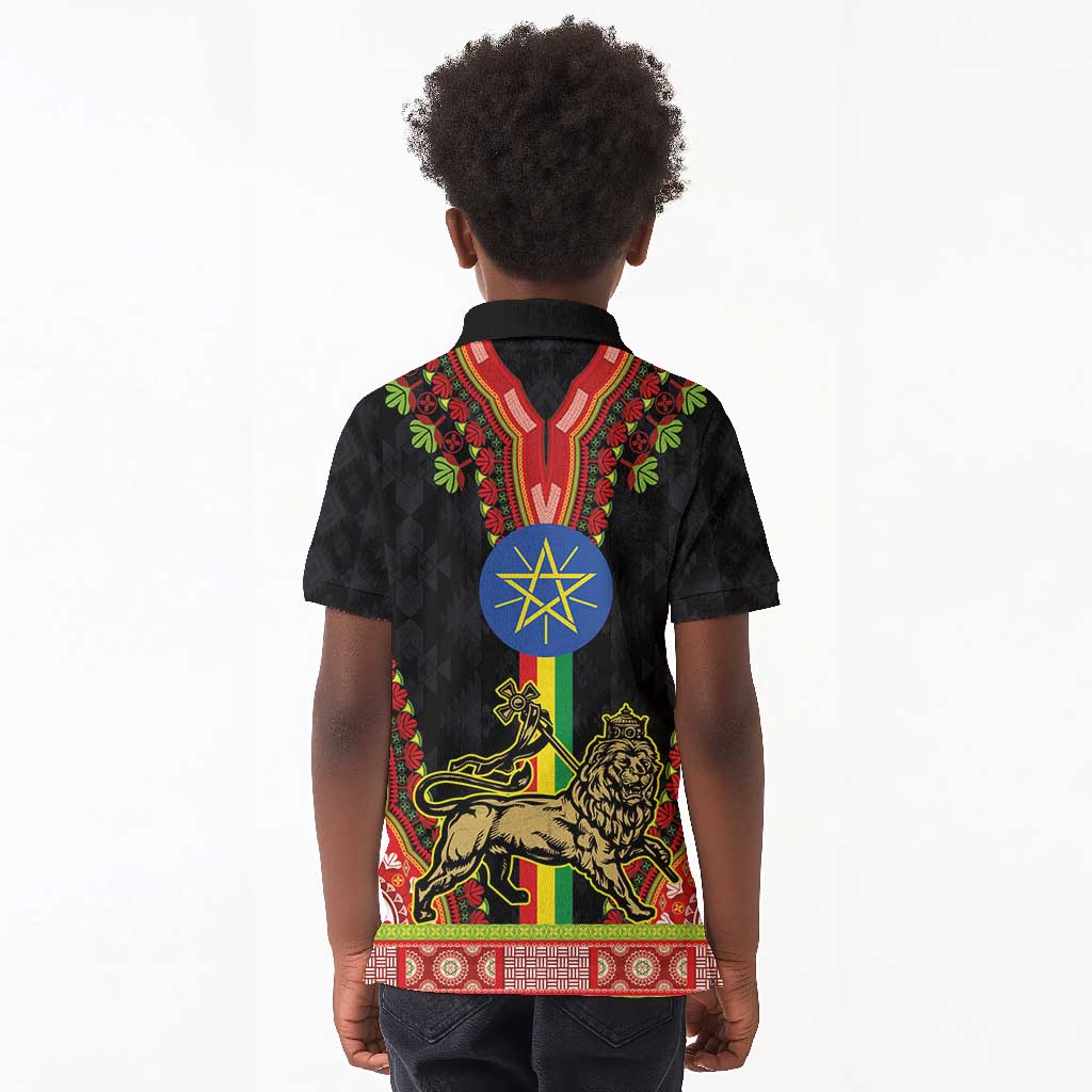 Ethiopia Lion of Judah and The Star Seal Kid Polo Shirt Dashiki Style