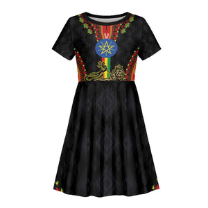 Ethiopia Lion of Judah and The Star Seal Kid Short Sleeve Dress Dashiki Style