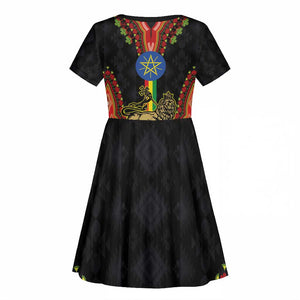 Ethiopia Lion of Judah and The Star Seal Kid Short Sleeve Dress Dashiki Style