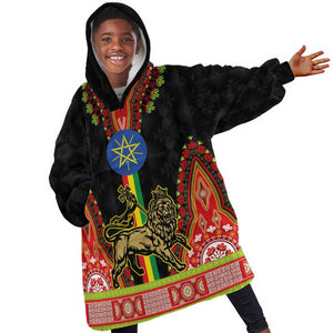 Ethiopia Lion of Judah and The Star Seal Kid Wearable Blanket Hoodie Dashiki Style
