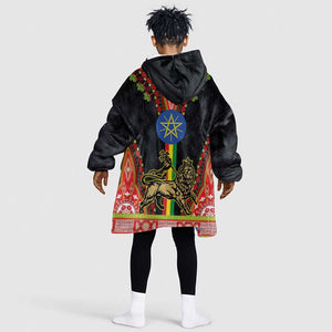 Ethiopia Lion of Judah and The Star Seal Kid Wearable Blanket Hoodie Dashiki Style