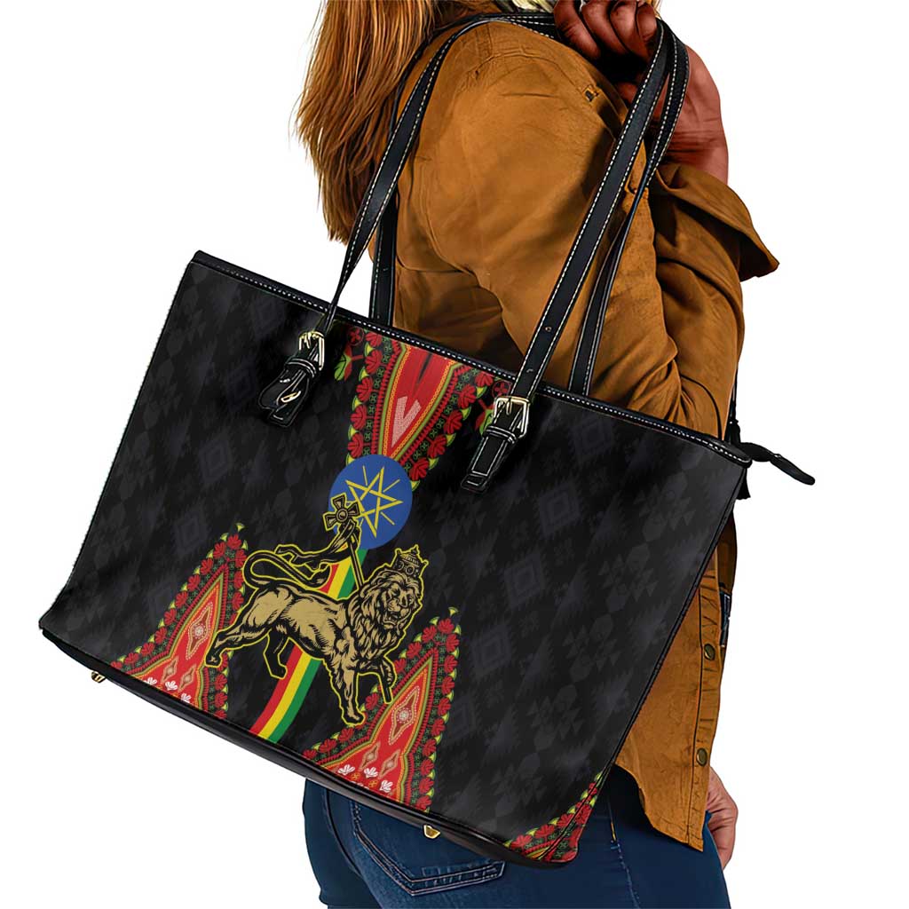 Ethiopia Lion of Judah and The Star Seal Leather Tote Bag Dashiki Style