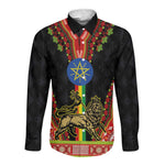 Ethiopia Lion of Judah and The Star Seal Long Sleeve Button Shirt Dashiki Style
