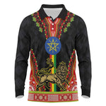 Ethiopia Lion of Judah and The Star Seal Long Sleeve Polo Shirt Dashiki Style