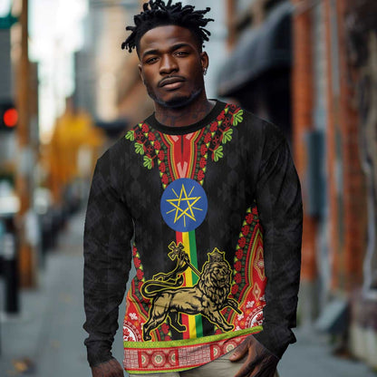 Ethiopia Lion of Judah and The Star Seal Long Sleeve Shirt Dashiki Style