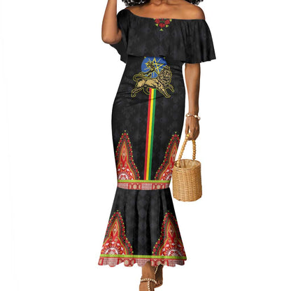 Ethiopia Lion of Judah and The Star Seal Mermaid Dress Dashiki Style