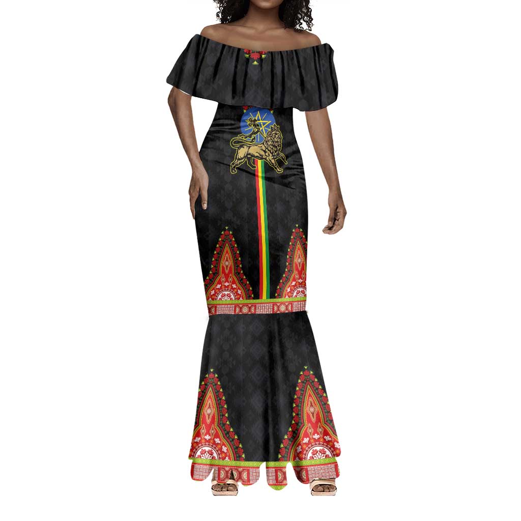 Ethiopia Lion of Judah and The Star Seal Mermaid Dress Dashiki Style