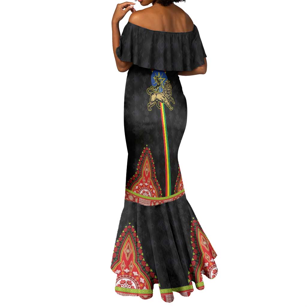 Ethiopia Lion of Judah and The Star Seal Mermaid Dress Dashiki Style