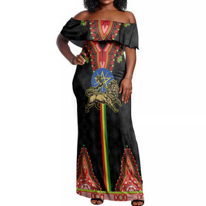 Ethiopia Lion of Judah and The Star Seal Off Shoulder Maxi Dress Dashiki Style