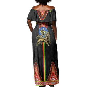 Ethiopia Lion of Judah and The Star Seal Off Shoulder Maxi Dress Dashiki Style