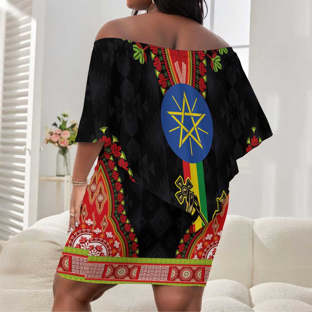 Ethiopia Lion of Judah and The Star Seal Off Shoulder Short Dress Dashiki Style