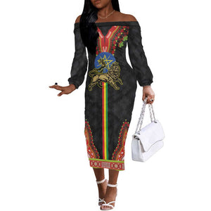 Ethiopia Lion of Judah and The Star Seal Off The Shoulder Long Sleeve Dress Dashiki Style