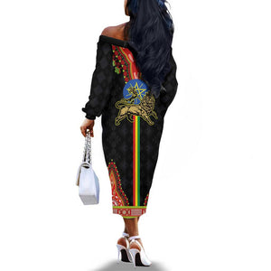 Ethiopia Lion of Judah and The Star Seal Off The Shoulder Long Sleeve Dress Dashiki Style