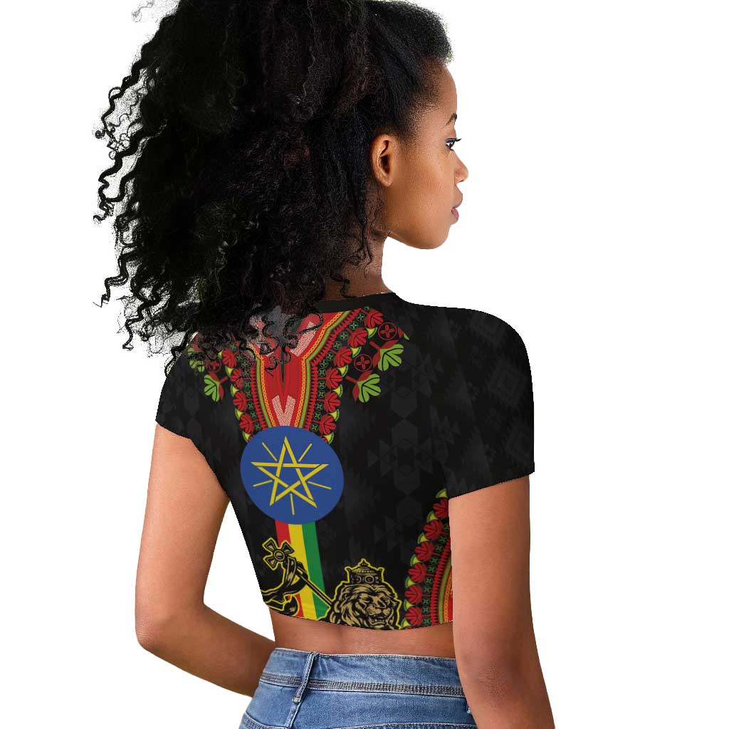 Ethiopia Lion of Judah and The Star Seal Raglan Cropped T shirt Dashiki Style