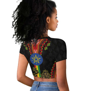 Ethiopia Lion of Judah and The Star Seal Raglan Cropped T shirt Dashiki Style